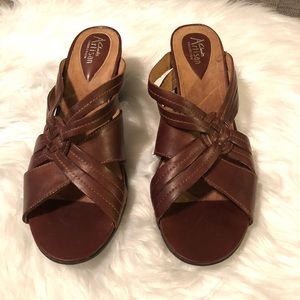 Clark’s Artisan Brown Leather Strappy Heel Sandals
